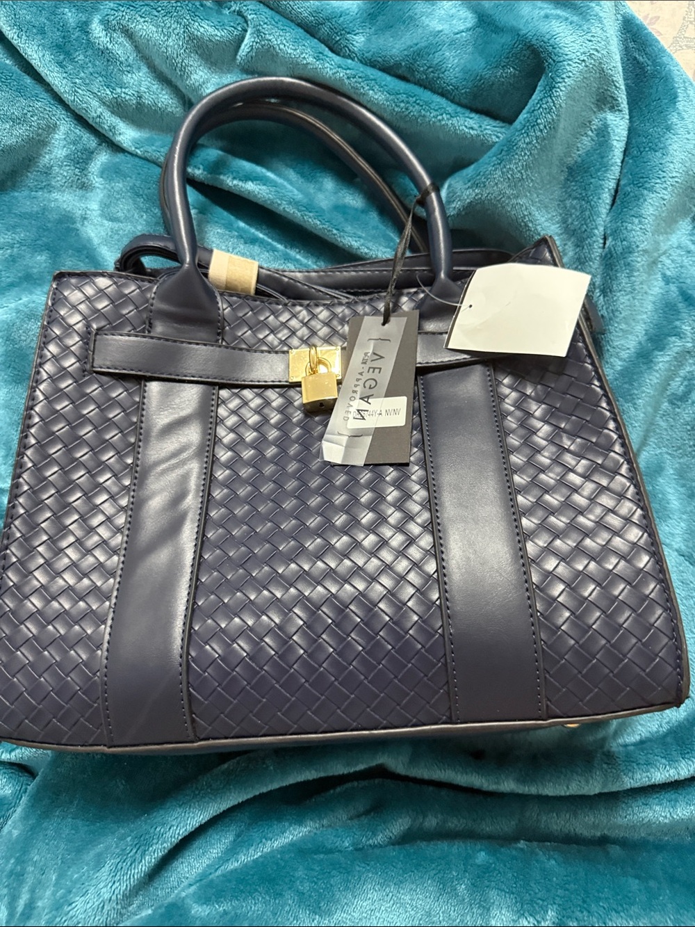 Navy Woven Top-Handle Satchel